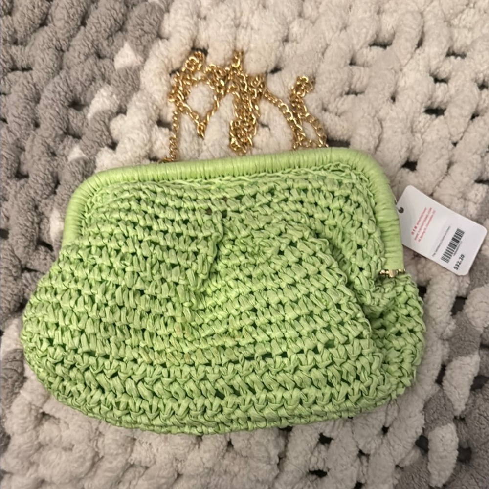 Tiny Tassel Lime Green Woven Chain Shoulder Bag